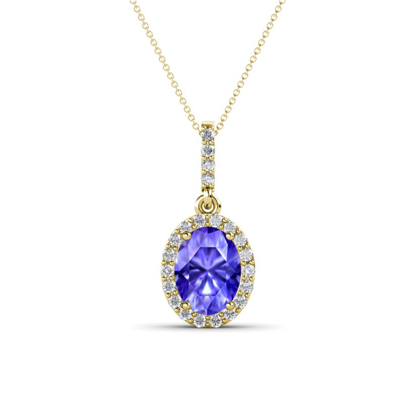 Esha 8x6 mm Oval Cut Tanzanite and Round Diamond Halo Pendant Necklace 