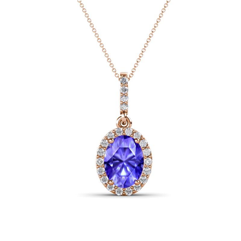 Esha 8x6 mm Oval Cut Tanzanite and Round Diamond Halo Pendant Necklace 