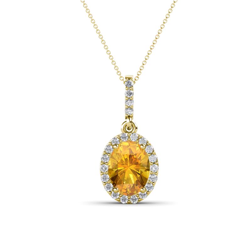 Esha 8x6 mm Oval Cut Citrine and Round Diamond Halo Pendant Necklace 