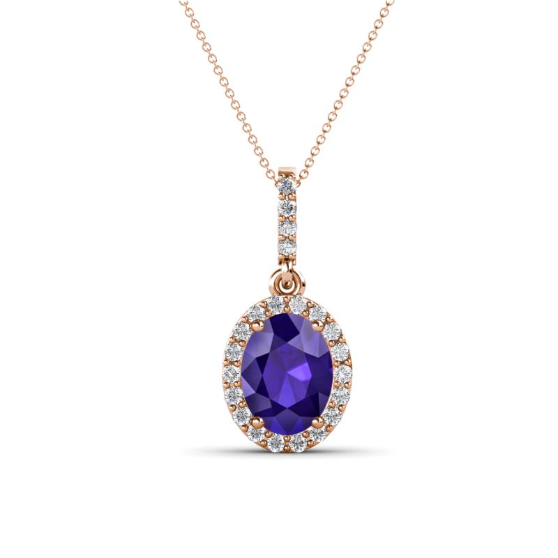 Esha 8x6 mm Oval Cut Iolite and Round Diamond Halo Pendant Necklace 