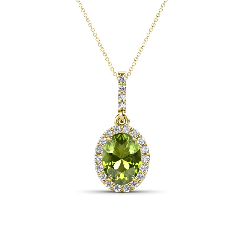 Esha 8x6 mm Oval Cut Peridot and Round Diamond Halo Pendant Necklace 