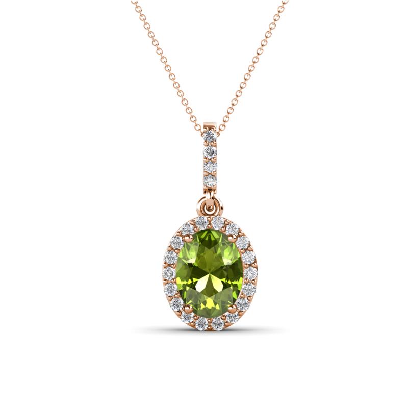 Esha 8x6 mm Oval Cut Peridot and Round Diamond Halo Pendant Necklace 