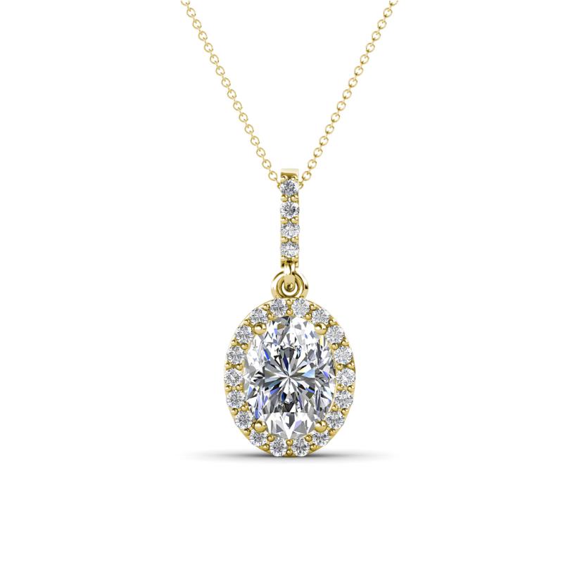 Esha 8x6 mm Oval Cut and Round Diamond Halo Pendant Necklace 
