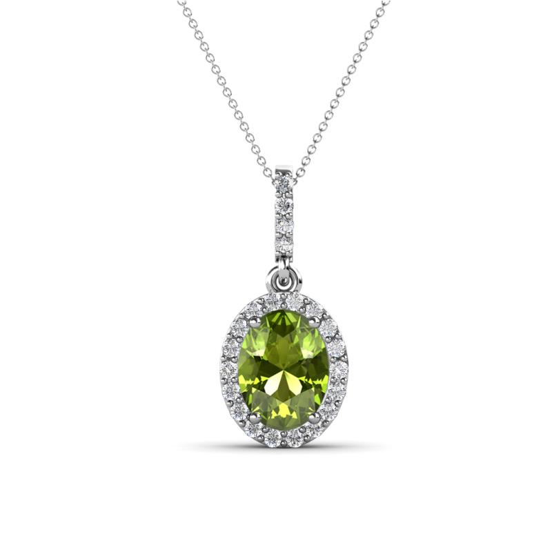 Esha 8x6 mm Oval Cut Peridot and Round Diamond Halo Pendant Necklace 