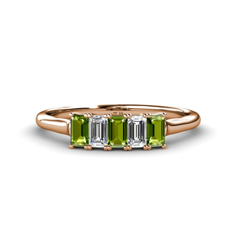 Noura 5x3 mm Emerald Cut Peridot and Diamond 5 Stone Wedding Band 