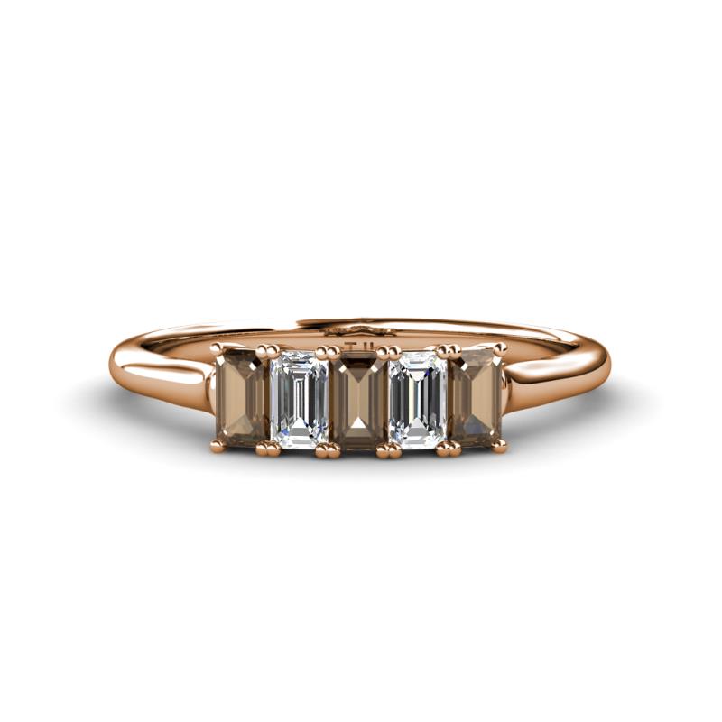 Noura 5x3 mm Emerald Cut Smoky Quartz and Diamond 5 Stone Wedding Band 