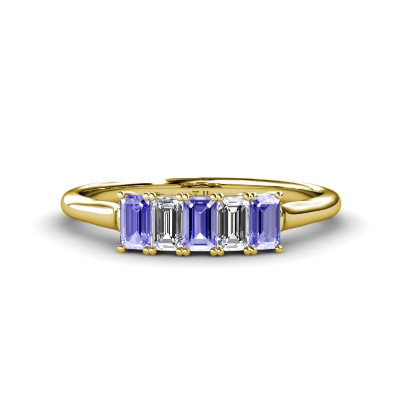 Noura 5x3 mm Emerald Cut Tanzanite and Diamond 5 Stone Wedding Band 