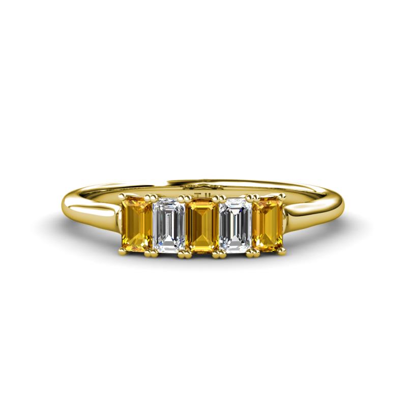 Noura 5x3 mm Emerald Cut Citrine and Diamond 5 Stone Wedding Band 