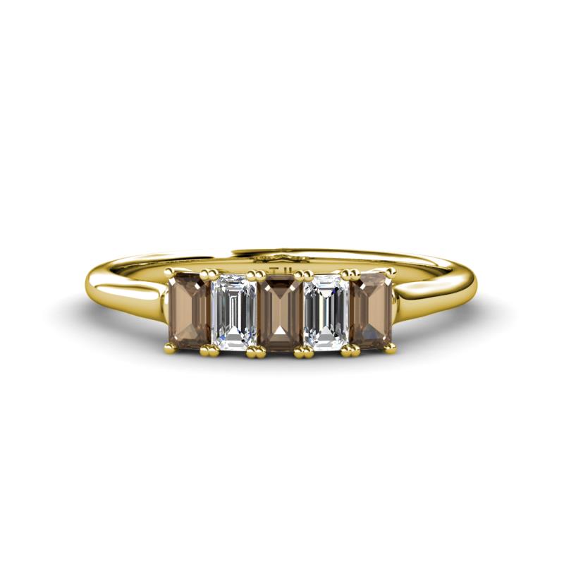 Noura 5x3 mm Emerald Cut Smoky Quartz and Diamond 5 Stone Wedding Band 