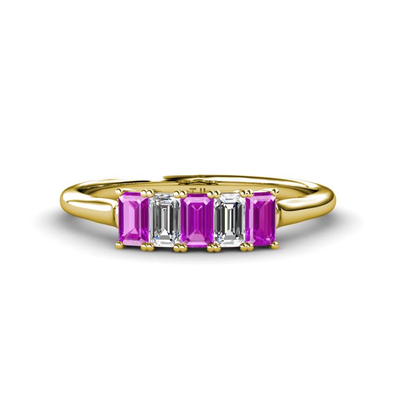 Noura 5x3 mm Emerald Cut Amethyst and Diamond 5 Stone Wedding Band 