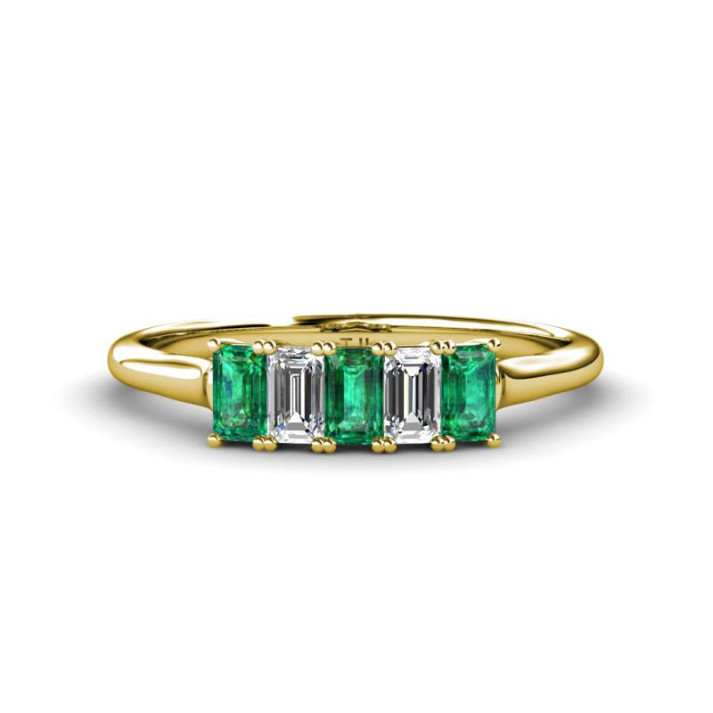 Noura 5x3 mm Emerald Cut Emerald and Diamond 5 Stone Wedding Band 