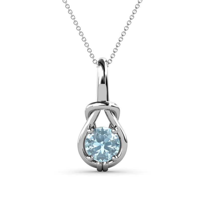 Caron 6.50 mm Round Aquamarine Solitaire Love Knot Pendant Necklace 