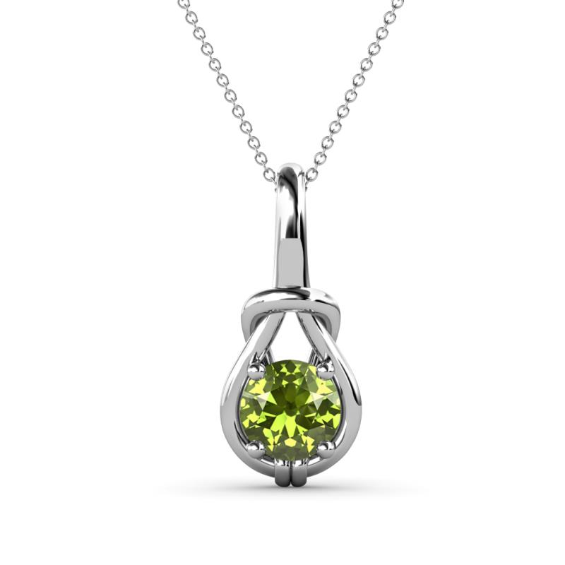Caron 6.50 mm Round Peridot Solitaire Love Knot Pendant Necklace 