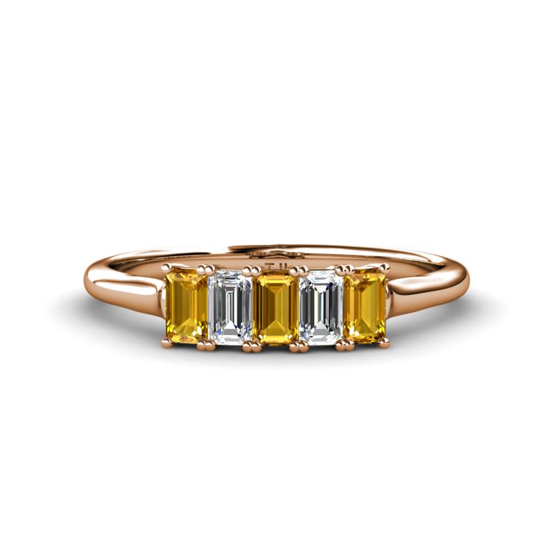 Noura 5x3 mm Emerald Cut Citrine and Lab Grown Diamond 5 Stone Wedding Band 
