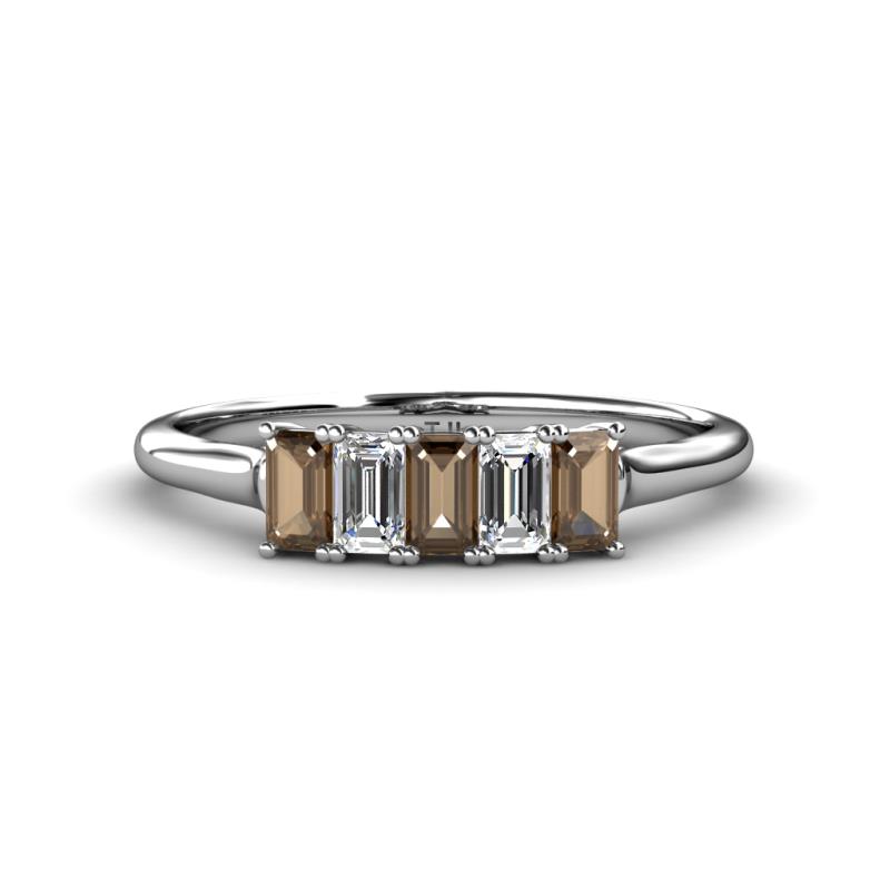 Noura 5x3 mm Emerald Cut Smoky Quartz and Lab Grown Diamond 5 Stone Wedding Band 