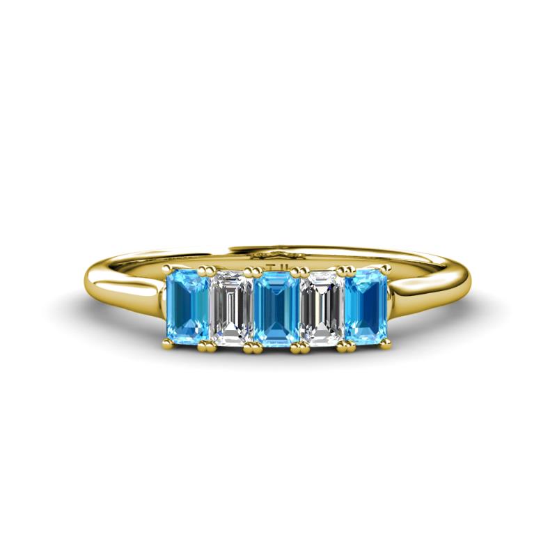 Noura 5x3 mm Emerald Cut Blue Topaz and Lab Grown Diamond 5 Stone Wedding Band 
