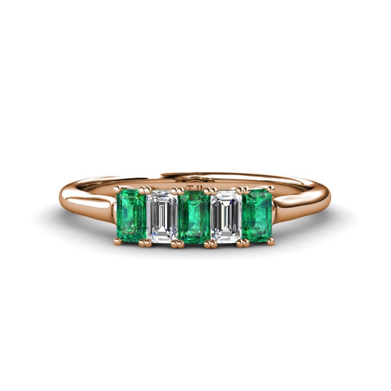 Noura 5x3 mm Emerald Cut Emerald and Lab Grown Diamond 5 Stone Wedding Band 