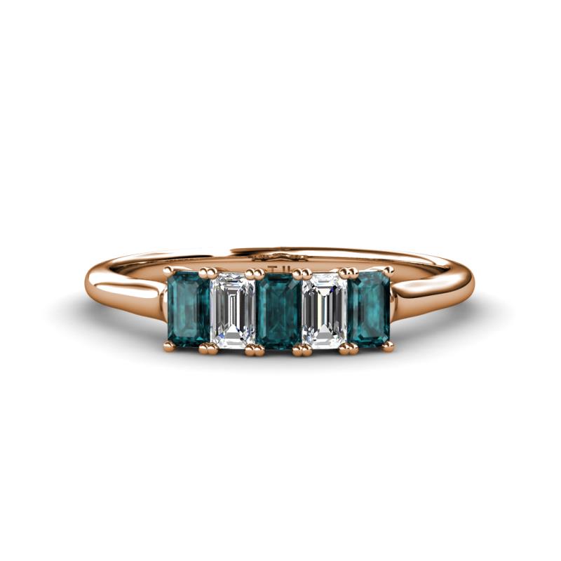 Noura 5x3 mm Emerald Cut London Blue Topaz and Lab Grown Diamond 5 Stone Wedding Band 