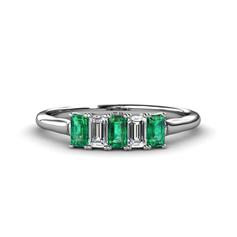Noura 5x3 mm Emerald Cut Emerald and Lab Grown Diamond 5 Stone Wedding Band 