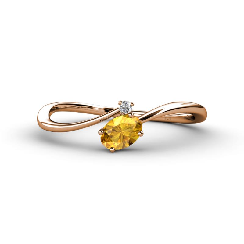 Lucie Bold Oval Cut Citrine and Round Diamond 2 Stone Promise Ring 