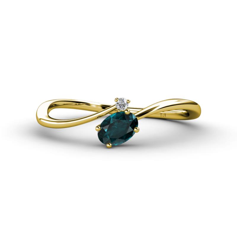 Lucie Bold Oval Cut London Blue Topaz and Round Diamond 2 Stone Promise Ring 