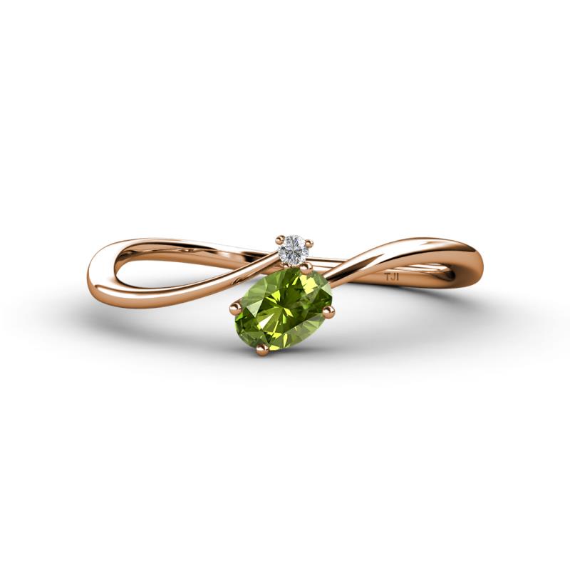 Lucie Bold Oval Cut Peridot and Round Diamond 2 Stone Promise Ring 
