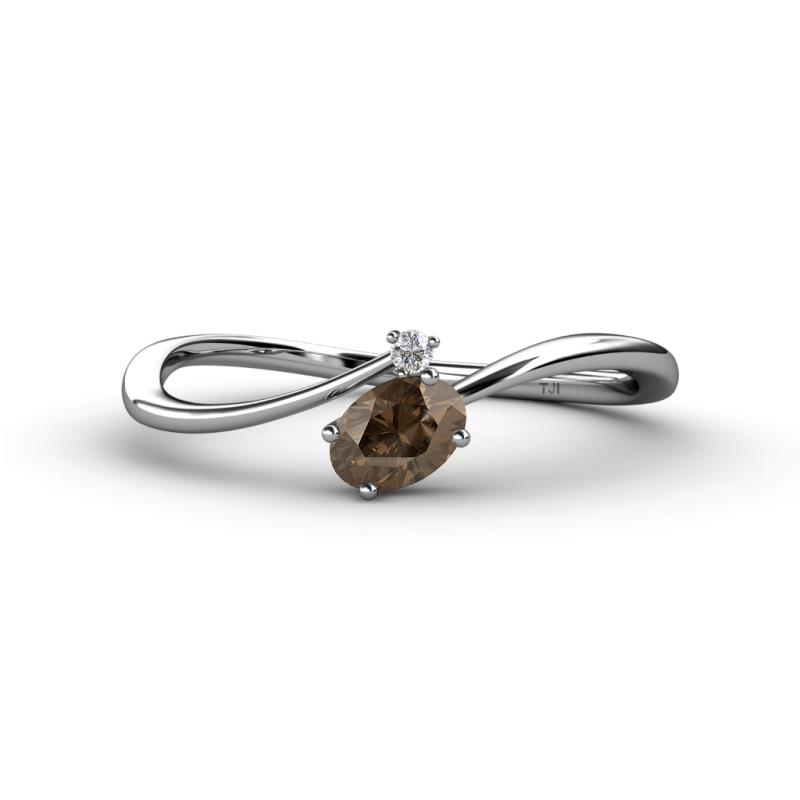 Lucie Bold Oval Cut Smoky Quartz and Round Diamond 2 Stone Promise Ring 
