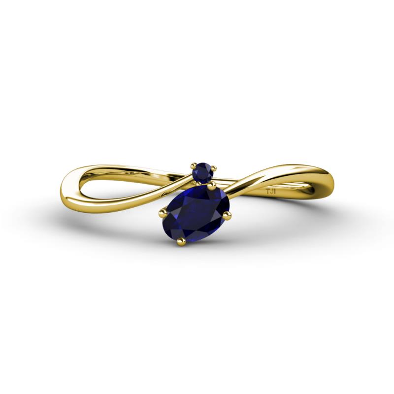 Lucie Bold Oval Cut and Round Blue Sapphire 2 Stone Promise Ring 