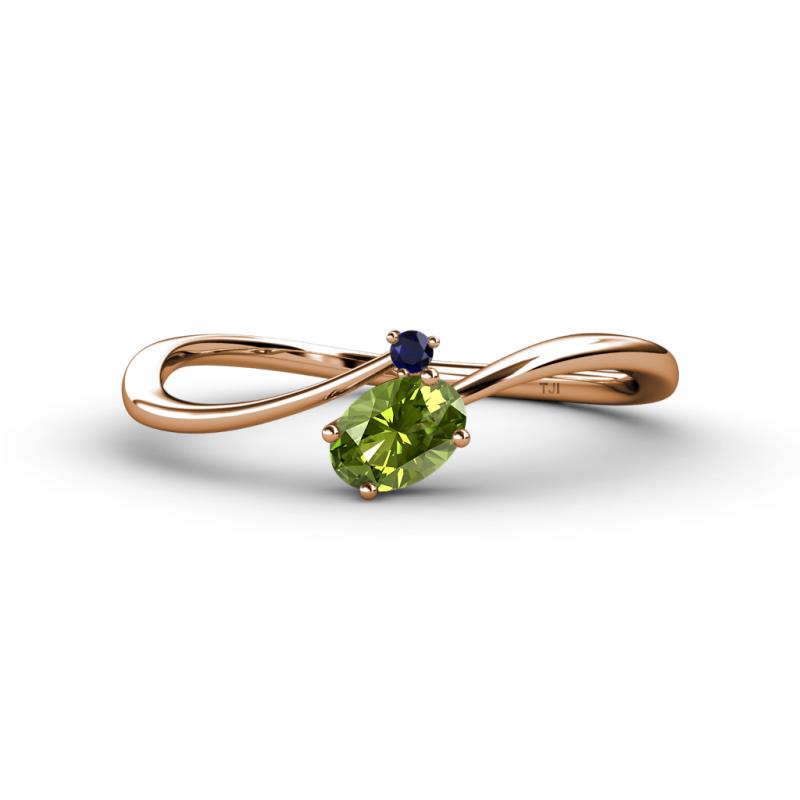 Lucie Bold Oval Cut Peridot and Round Blue Sapphire 2 Stone Promise Ring 