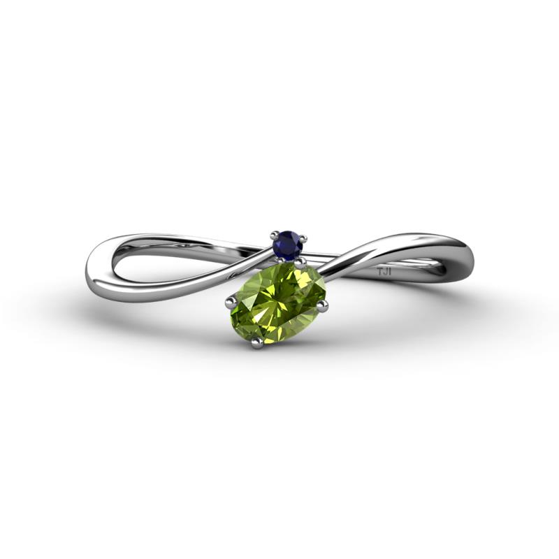 Lucie Bold Oval Cut Peridot and Round Blue Sapphire 2 Stone Promise Ring 