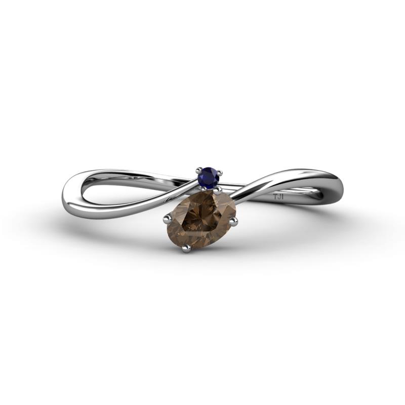 Lucie Bold Oval Cut Smoky Quartz and Round Blue Sapphire 2 Stone Promise Ring 
