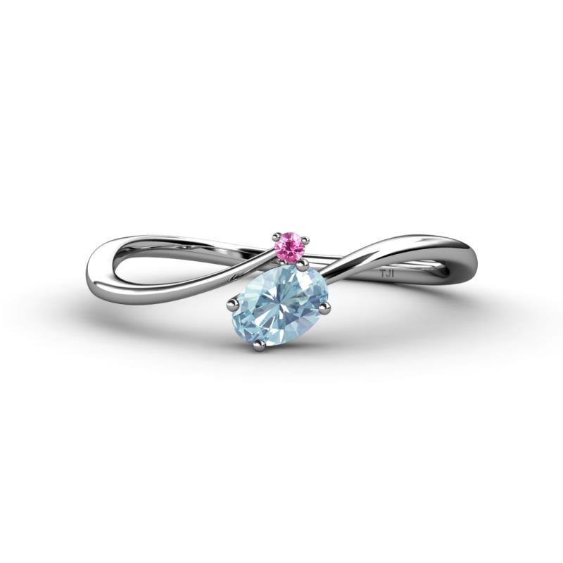 Lucie Bold Oval Cut Aquamarine and Round Pink Sapphire 2 Stone Promise Ring 