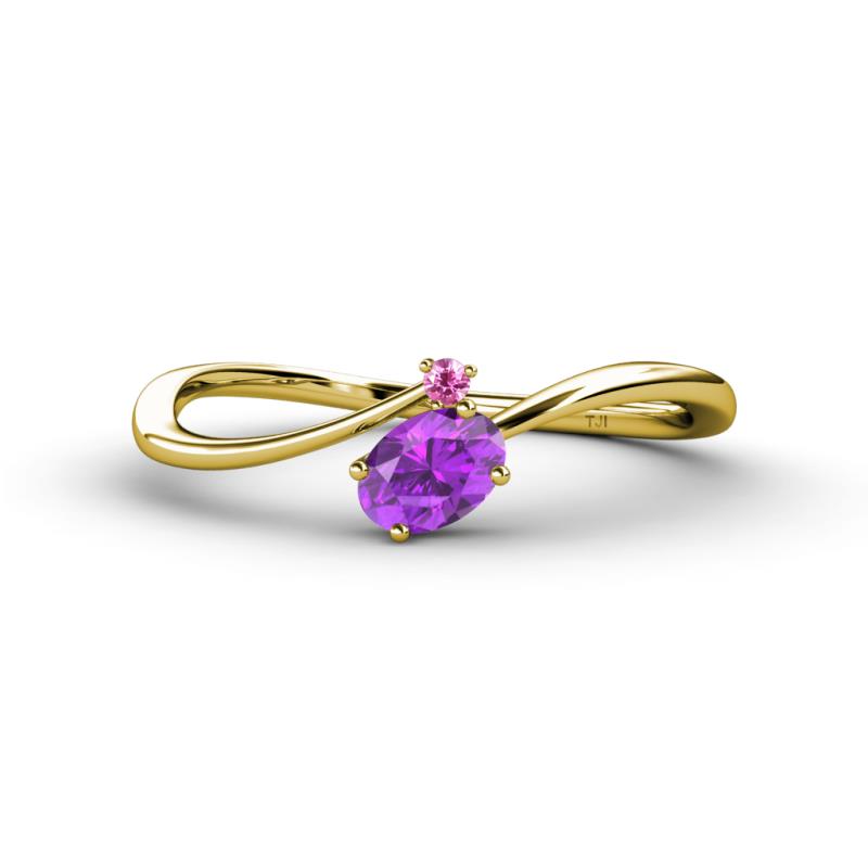 Lucie Bold Oval Cut Amethyst and Round Pink Sapphire 2 Stone Promise Ring 