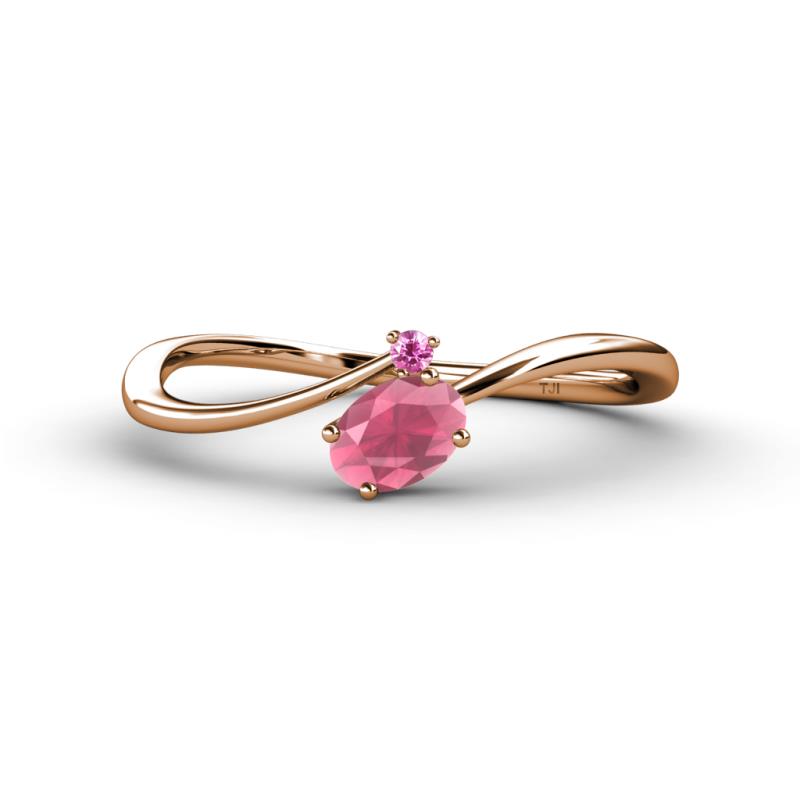 Lucie Bold Oval Cut Rhodolite Garnet and Round Pink Sapphire 2 Stone Promise Ring 