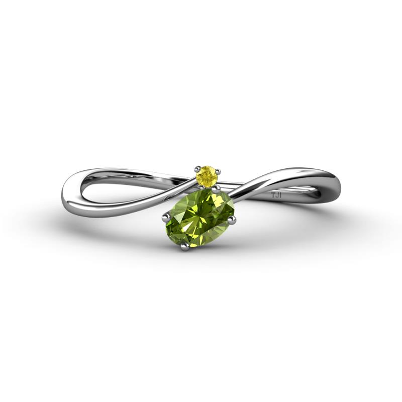 Lucie Bold Oval Cut Peridot and Round Yellow Sapphire 2 Stone Promise Ring 