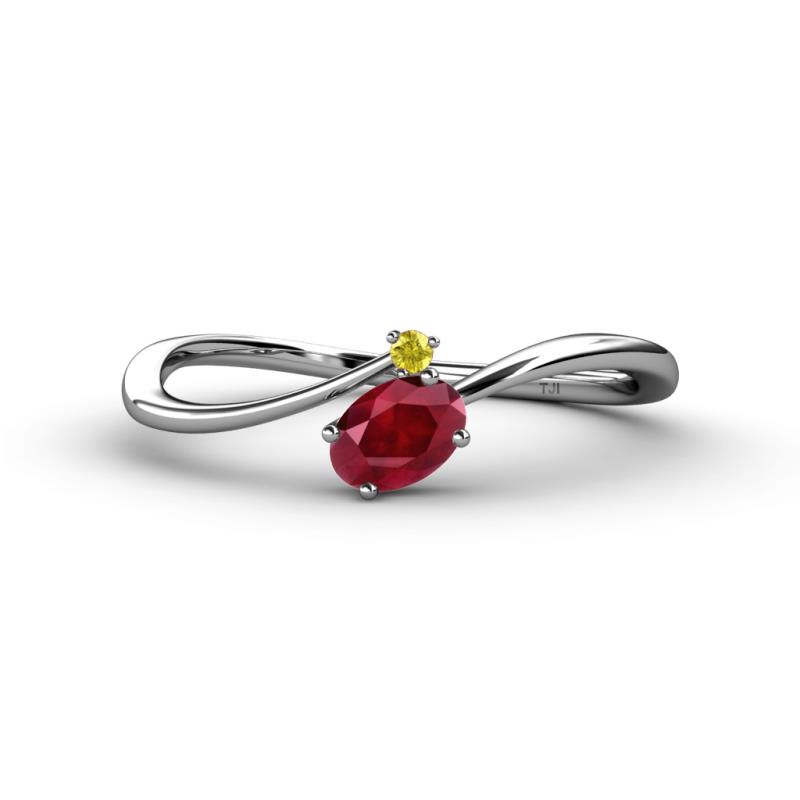Lucie Bold Oval Cut Ruby and Round Yellow Sapphire 2 Stone Promise Ring 