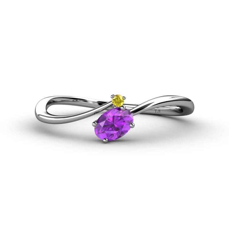 Lucie Bold Oval Cut Amethyst and Round Yellow Sapphire 2 Stone Promise Ring 