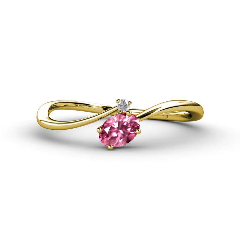 Lucie Bold Oval Cut Pink Tourmaline and Round White Sapphire 2 Stone Promise Ring 