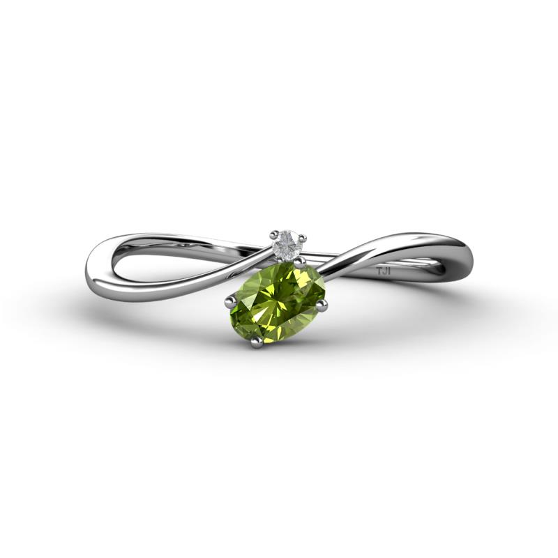 Lucie Bold Oval Cut Peridot and Round White Sapphire 2 Stone Promise Ring 