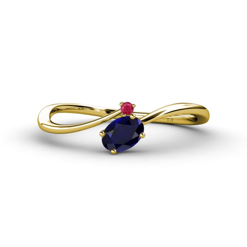 Lucie Bold Oval Cut Blue Sapphire and Round Ruby 2 Stone Promise Ring 