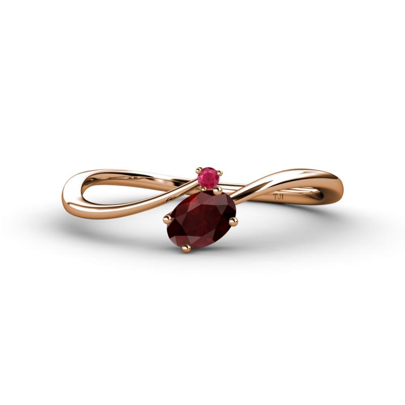 Lucie Bold Oval Cut Red Garnet and Round Ruby 2 Stone Promise Ring 