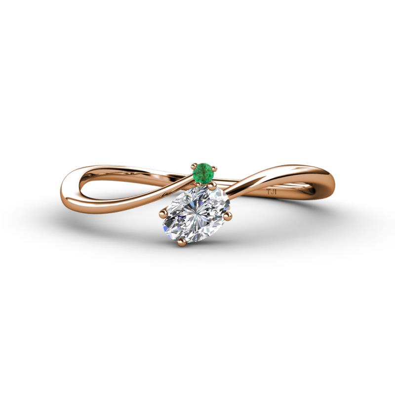 Lucie Bold Oval Cut Diamond and Round Emerald 2 Stone Promise Ring 