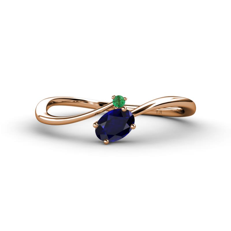 Lucie Bold Oval Cut Blue Sapphire and Round Emerald 2 Stone Promise Ring 