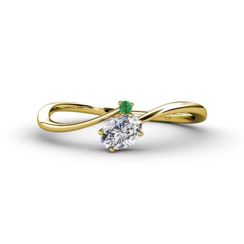 Lucie Bold Oval Cut Lab Grown Diamond and Round Emerald 2 Stone Promise Ring 