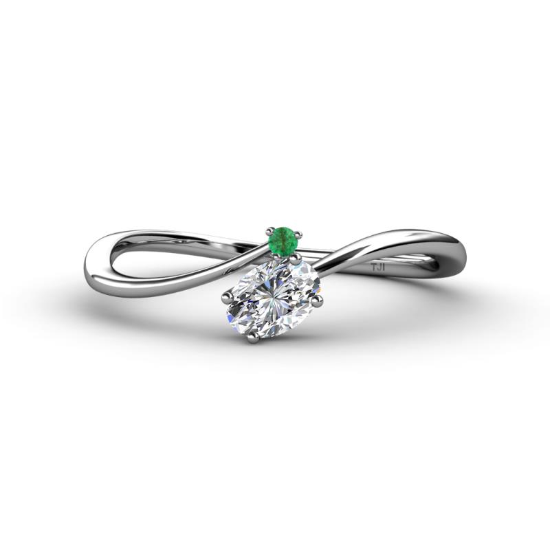 Lucie Bold Oval Cut Diamond and Round Emerald 2 Stone Promise Ring 
