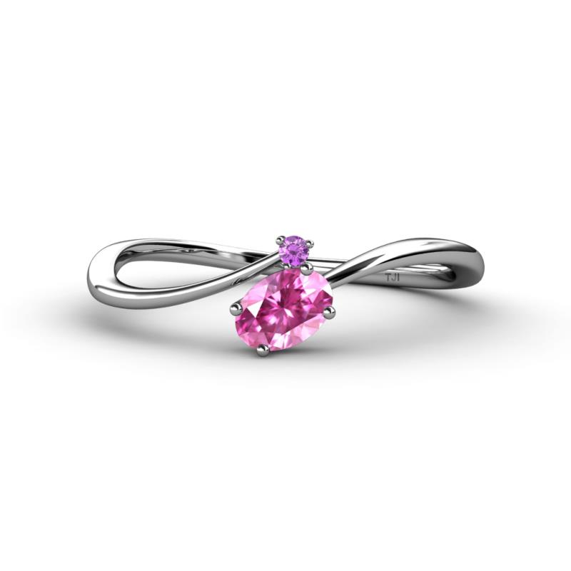 Lucie Bold Oval Cut Pink Sapphire and Round Amethyst 2 Stone Promise Ring 
