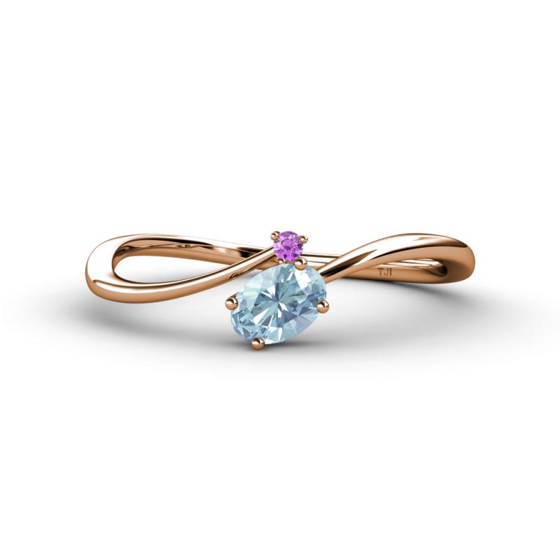 Lucie Bold Oval Cut Aquamarine and Round Amethyst 2 Stone Promise Ring 