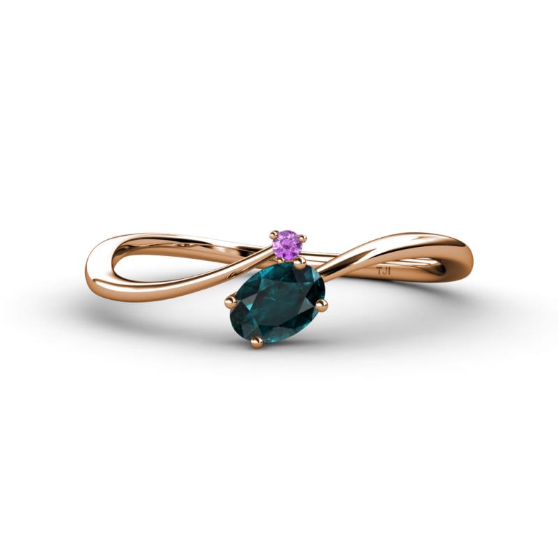 Lucie Bold Oval Cut London Blue Topaz and Round Amethyst 2 Stone Promise Ring 