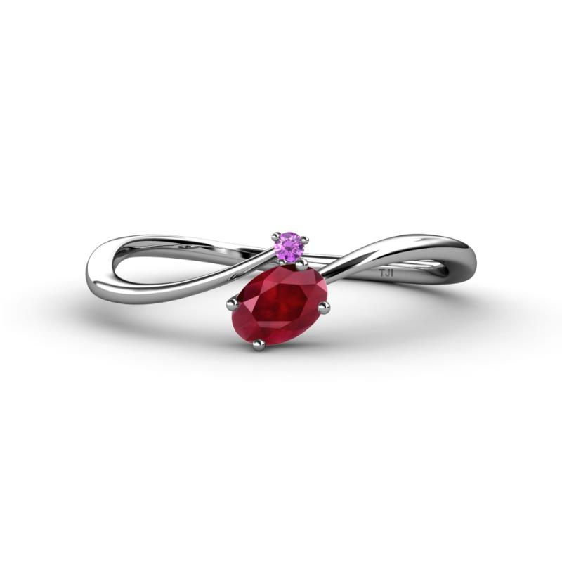 Lucie Bold Oval Cut Ruby and Round Amethyst 2 Stone Promise Ring 