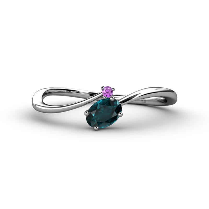 Lucie Bold Oval Cut London Blue Topaz and Round Amethyst 2 Stone Promise Ring 